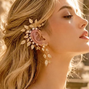 Blattgold Ohrmanschette, Perlen Fee Ohr wickeln, Boho ätherischen Schmuck