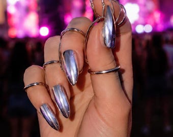 Ensemble de bagues à ongles chromées AN2K, bijoux tendance or argent du bout des doigts, accessoires Festival Rave