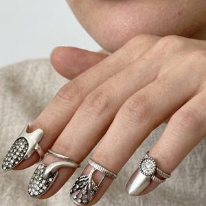Sterling Silver Snake Nail Ring Set, Gothic Y2K Statement Fingertip Jewelry