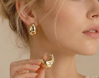 Minimalist Gold Silver Teardrop Earrings | Trendy Sculptural Hoop Jewelry