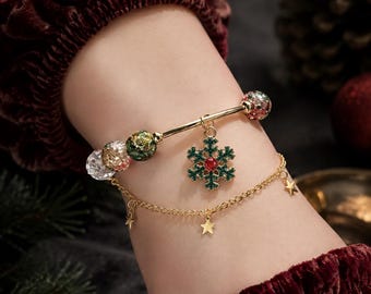 Christmas Charm Bracelet, Santa Snowflake Tree Beaded Festive Jewellery