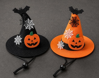 Halloween Pet Witch Hat, Pumpkin Bat Spiderweb Costume Hat for Cat or Small Dog