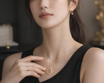 18K Gold Plated Sterling Silver Initial Necklace - Personalized Oval Letter Charm