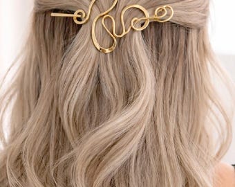Gold Abstract Hair Pin, Minimalist Metal Hair Stick, Modern French Twist Fork