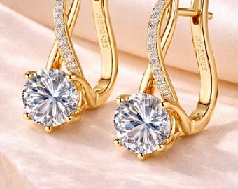 Gold Heart Drop Earrings, Sparkling Crystal, Elegant Bridal Jewelry