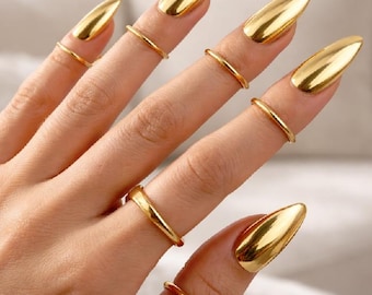 Gold Silver Metal Nail Rings Set – Adjustable Fingertip Chrome Jewelry Claws