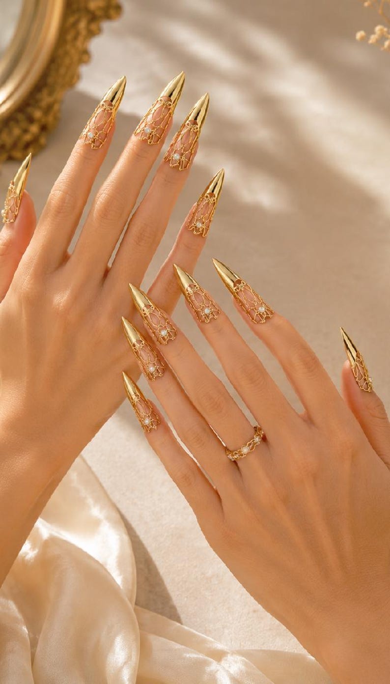 Fingertip Rings Gold Armor Nail Rings, Medieval Gothic Fingertip Jewelry, Fantasy Hanfu ...