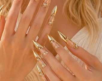 Gold Armor Nail Rings, Medieval Gothic Fingertip Jewelry, Fantasy Hanfu Claws