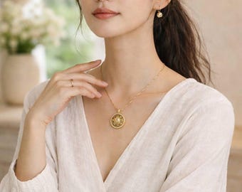 Gold Floral Medallion Necklace – Cubic Zirconia, Korean Inspired