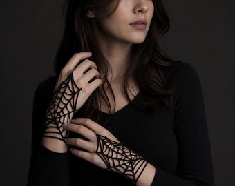 Black Spiderweb Hand Harness, Gothic Fingerless Gloves, Halloween Accessory
