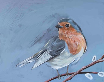 Robin bird art print Giclee print wall art illustration bird painting