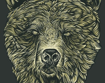 Bear print drawing bear illustration poster A4 size bear art