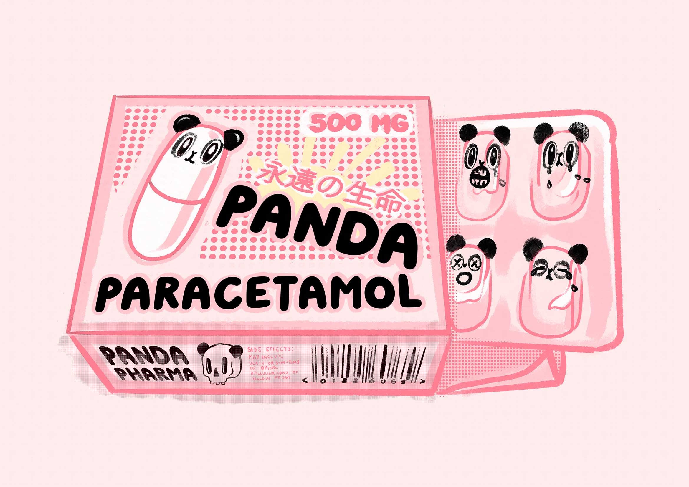 Panda Paracetamol Pink Kawaii A4 Giclee Print Illustration Popart Japan Japanese Packaging Etsy