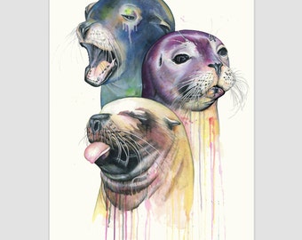 SEALS limited edition print A2 print watercolour painting watercolor giclee print fine art print figurative art original art seal print