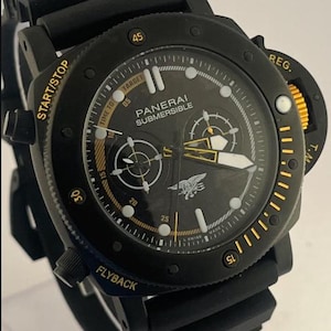 Vintage Panerai Chronograph Men's Watch: 1980s Automatic Black Dial Stainless Steel Silicone Strap image 2