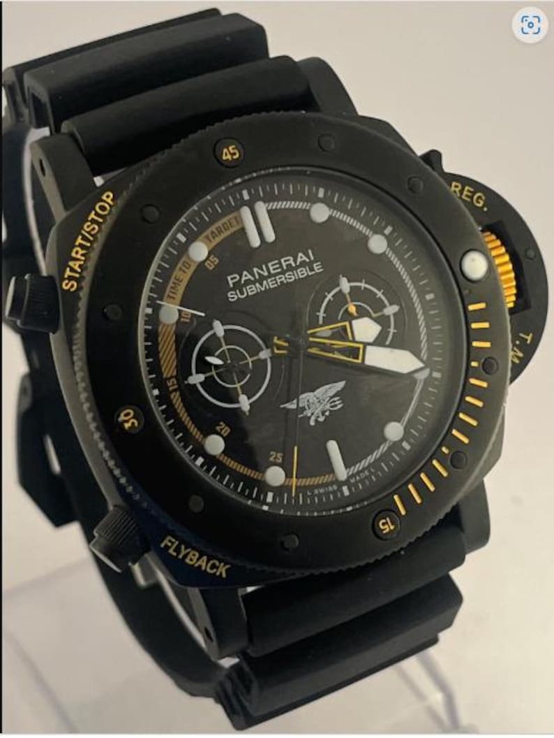 Vintage Panerai Chronograph Men's Watch: 1980s Automatic Black Dial Stainless Steel Silicone Strap image 2