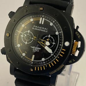 Vintage Panerai Chronograph Men's Watch: 1980s Automatic Black Dial Stainless Steel Silicone Strap image 1
