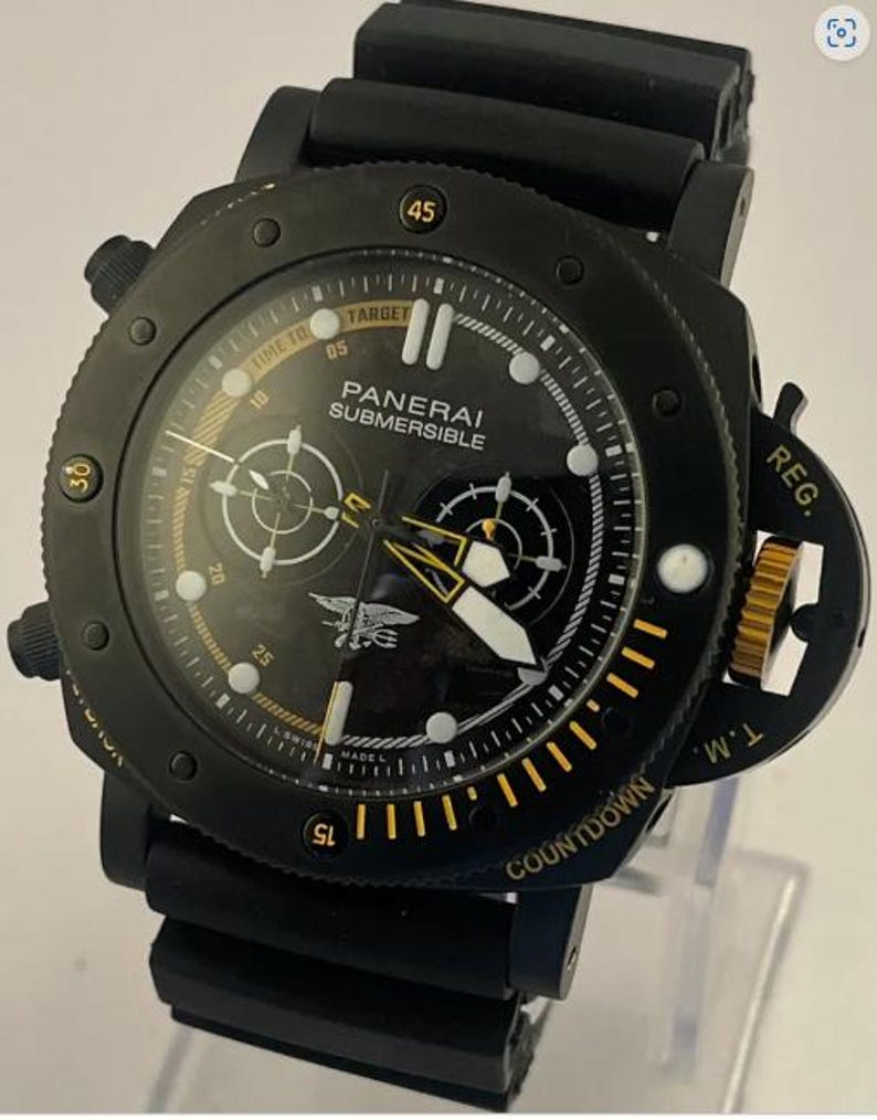 Vintage Panerai Chronograph Men's Watch: 1980s Automatic Black Dial Stainless Steel Silicone Strap image 1