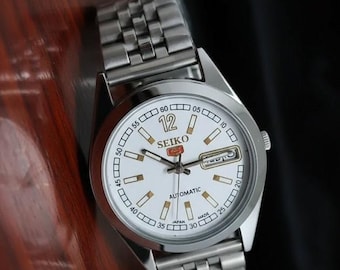 Seiko 5 Vintage Automatic White Dial Watch For Men's