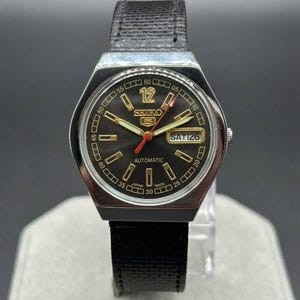Seiko 5 Vintage Automatic Watch Men Classic Retro Black Dial Day Date Refurbished