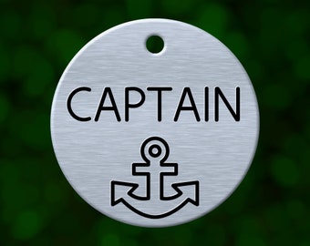 Custom anchor dog tag. Round pet ID name tag personalized with deep engraving. Handmade pet product. Unique pet gift.
