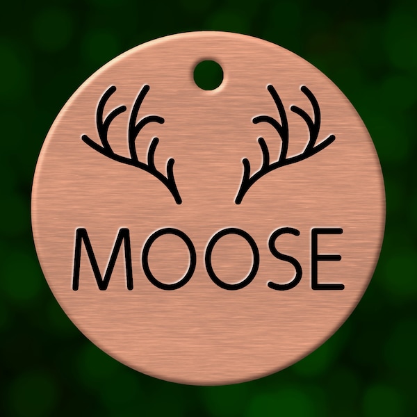 Custom antlers dog tag. Round pet ID name tag personalized with deep engraving. Handmade pet product. Unique pet gift.