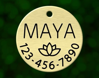 Deep engraved custom dog tag. Personalized round pet name tag for dog collar. Made in the USA.