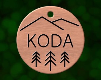 Mountain Dog Tag, Rose Gold Dog Tag, Gift for Dog Lover, Custom Dog Tags for Dogs, Personalized Pet ID Tag - CASCADIA (Round)