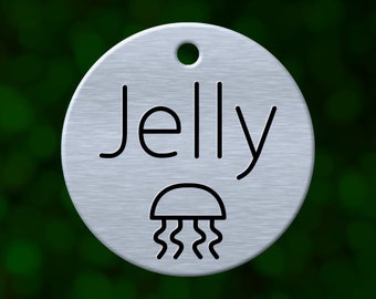 Custom jellyfish dog tag. Round pet ID name tag personalized with deep engraving. Handmade pet product. Unique pet gift.