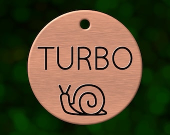 Custom snail dog tag. Round pet ID name tag personalized with deep engraving. Handmade pet product. Unique pet gift.