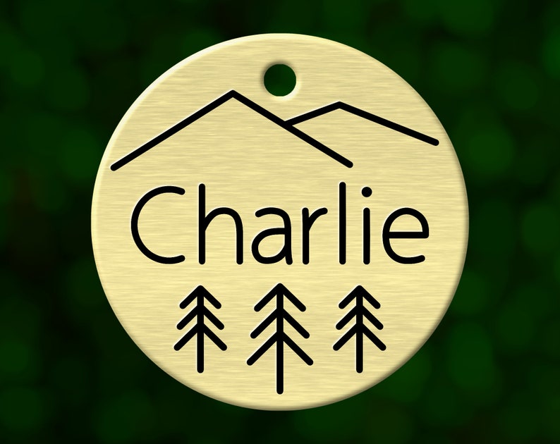 Deep engraved custom dog tag. Personalized round pet name tag for dog collar. Made in the USA. Brass