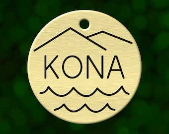 Custom ocean dog tag. Round pet ID name tag personalized with deep engraving. Handmade pet product. Unique pet gift.