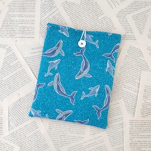 Book Sleeve, Padded Book Cover, Bookish Gift, Paperback Cover UK, Patterned Both Sides, Whales Fabric