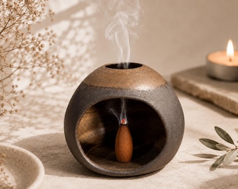 Handgjord rökelsekar i stengods – Rökelsehållare i keramisk kon – Wabi Sabi Home Decor