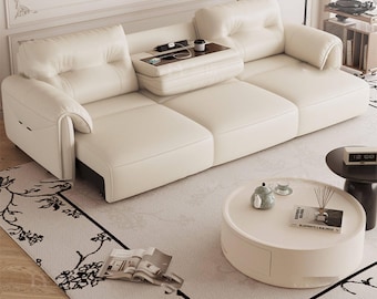 Modern Genuine Leather Recliner Sofa Bed, Electric Adjustable