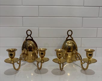 Vintage Brass Double Arm Wall Sconces Candleholders-6” tall- Set of 2