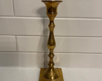 Vintage Brass Candlestick With Square Base-8” tall