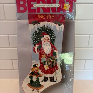 Bernat VICTORIAN CHRISTMAS Santa Caroler Needlepoint Counted Stocking Kit W07025