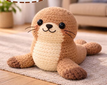 Crochet Seal Plush Toy, Handmade Amigurumi Sea Animal Doll, Cute Yarn Seal Figure, Ocean Nursery Decor, Soft Kids Gift