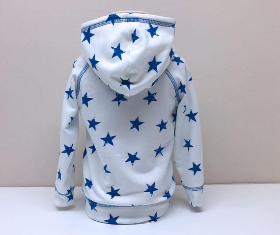 blue hoodie with white stars