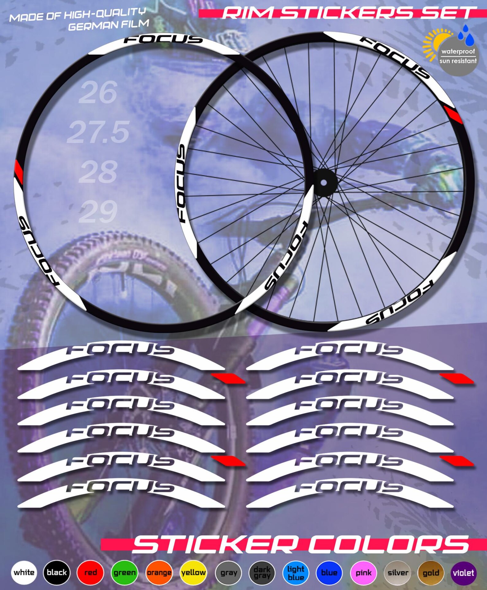 Bicycle Rim Stickers FOCUS. Sticker Set. ALL COLORS, High Quality ...