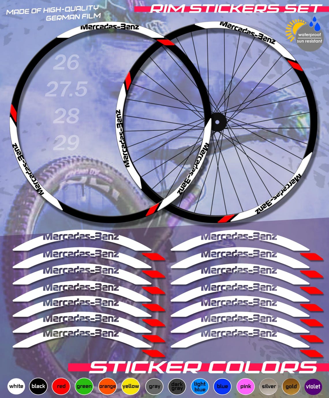 Bicycle Rim Stickers Mercedes-benz. Sticker Set. ALL COLORS, High ...