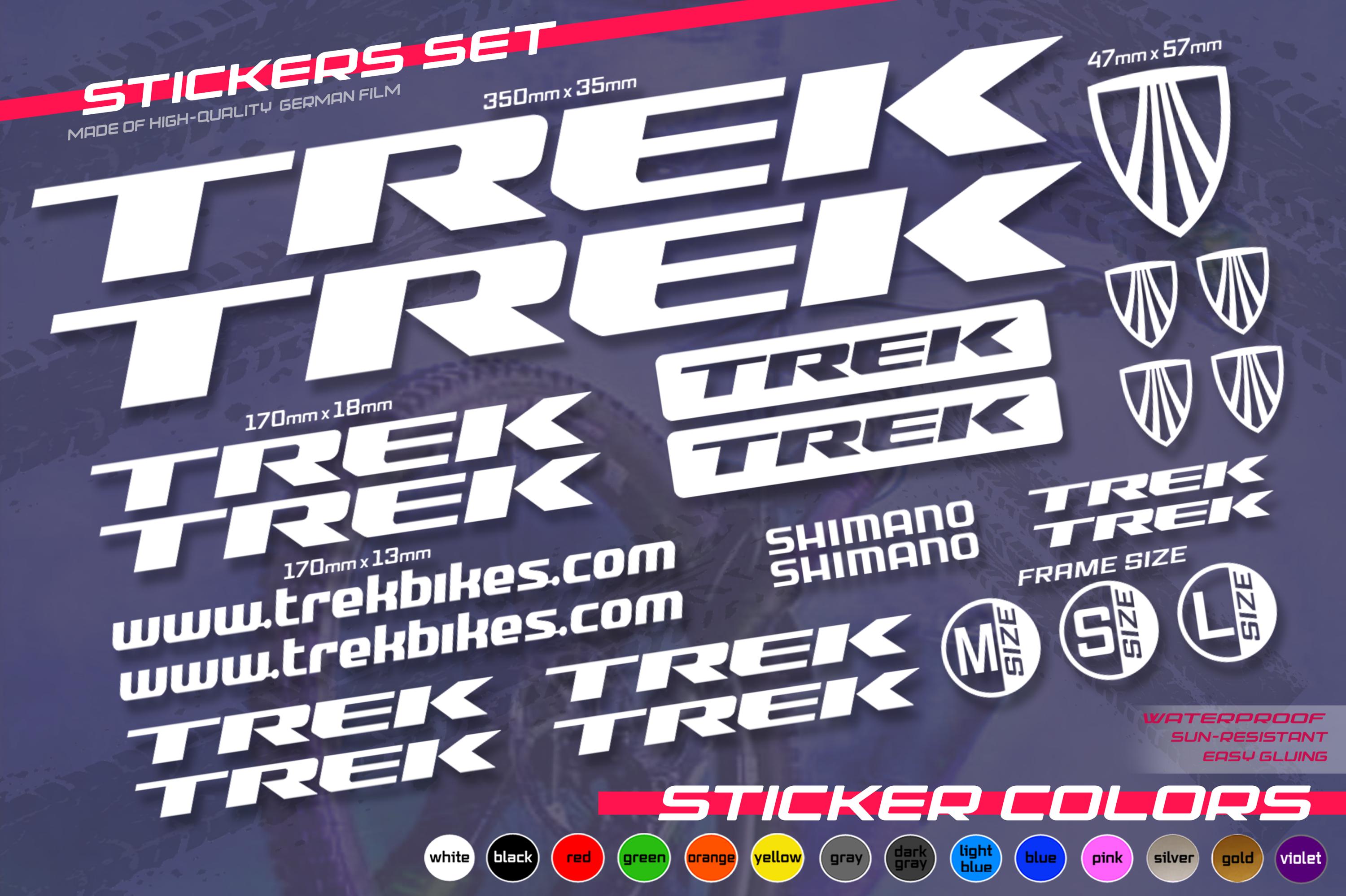 trek bicycle decals stickers Trek Bicycle Sticker Set. on the Bicycle Frame. ALL COLORS, High Quality.  Washable, Sun-resistant