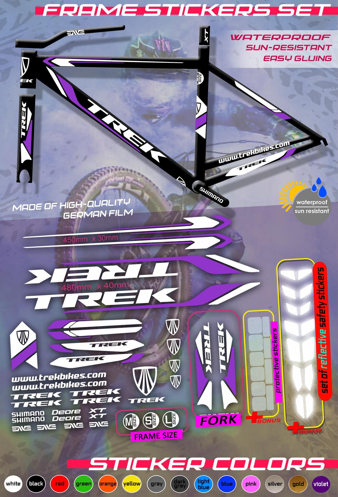 Trek Full Set of Bicycle Stickers. ALL COLORS, High Quality. Washable ...
