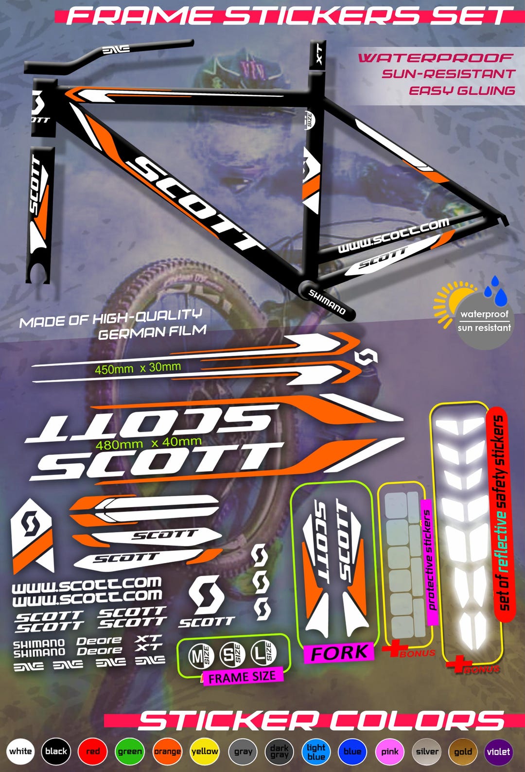Scott Roxter Sticker SCOTT Full Set of Bicycle Stickers. ALL COLORS, High Quality. Washable ...