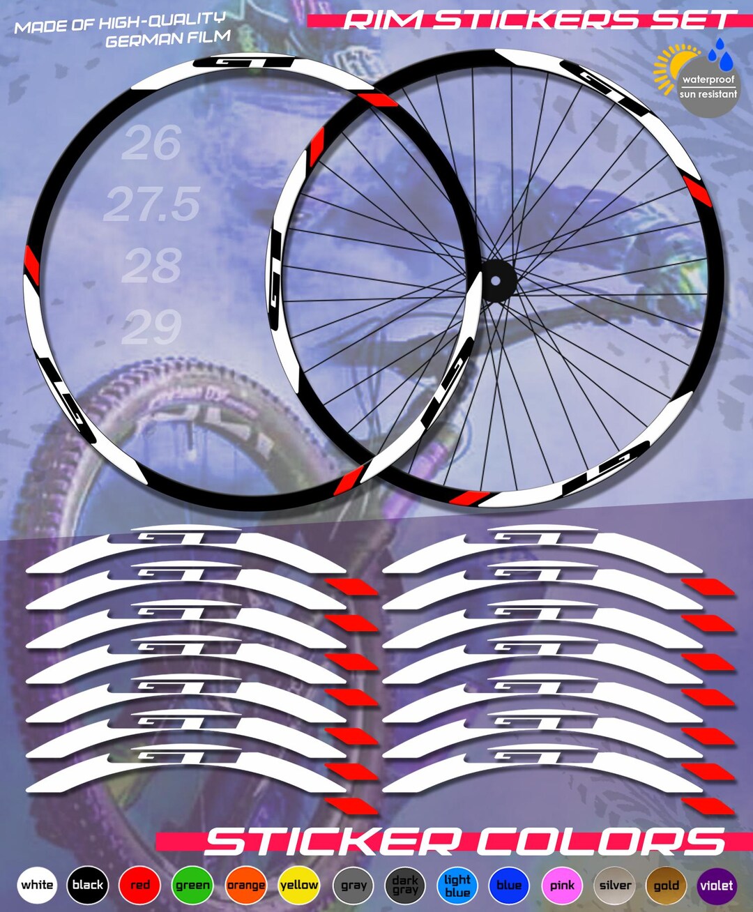 Bicycle Rim Stickers GT. Sticker Set. ALL COLORS, High Quality ...