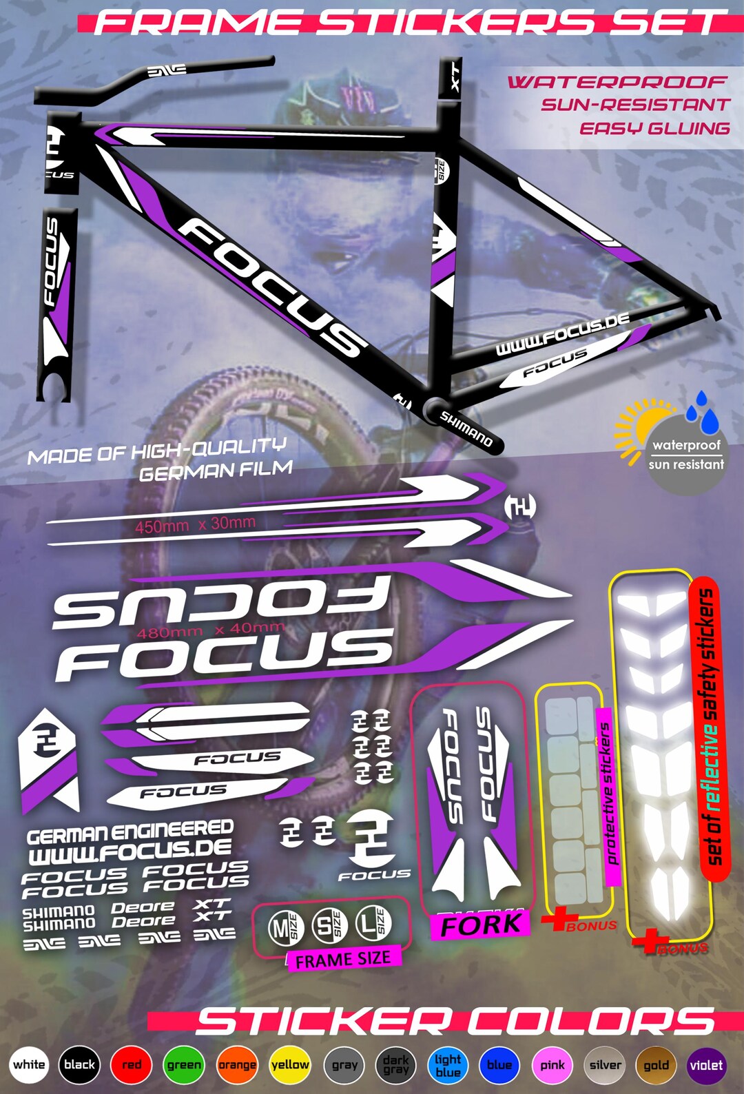 FOCUS Full Set of Bicycle Stickers. ALL COLORS, High Quality. Washable ...