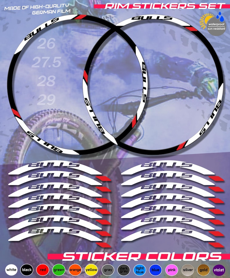 Bicycle Rim Stickers BULLS. Sticker Set. ALL COLORS, High Quality ...