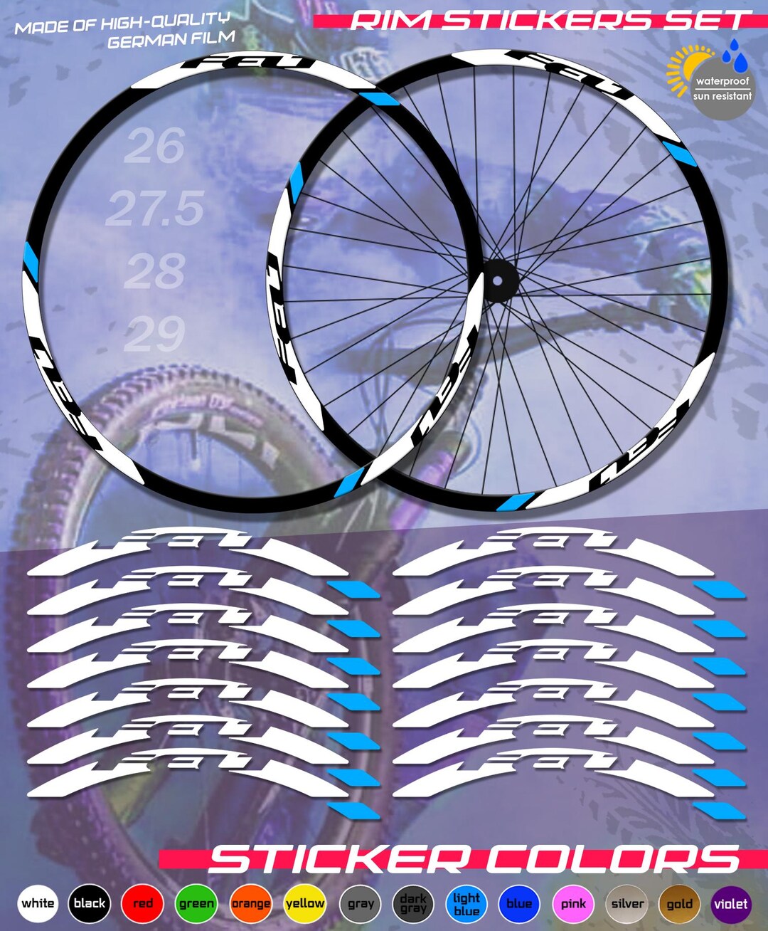 Printable Sticker Wheel Bicycle Rim Stickers FELT. Sticker Set. ALL COLORS, High Quality ...