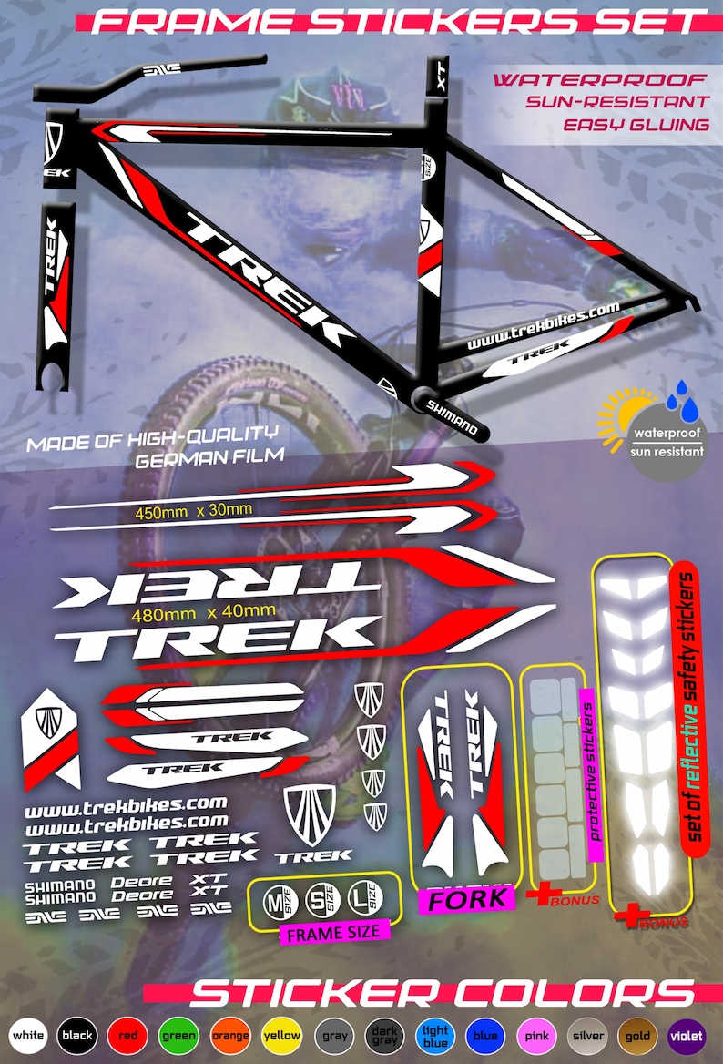 Trek Full Set of Bicycle Stickers. ALL COLORS, High Quality. Washable ...